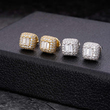 Load image into Gallery viewer, Square Pave Earrings with Double Baguette Center Stones