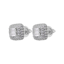 Load image into Gallery viewer, Square Pave Earrings with Double Baguette Center Stones