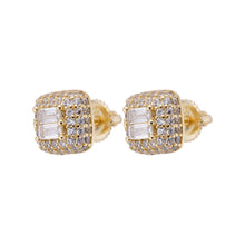 Load image into Gallery viewer, Square Pave Earrings with Double Baguette Center Stones