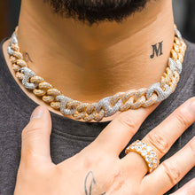 Load image into Gallery viewer, 15mm Cuban link Chain Two Tone Iced out