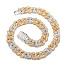 Load image into Gallery viewer, 15mm Cuban link Chain Two Tone Iced out