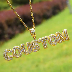 Custom Name Pendant Baguette Necklace (0.6" Letter Height)
