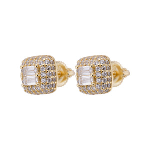 Square Pave Earrings with Double Baguette Center Stones