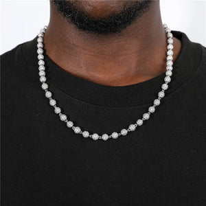 6mm iced out Ball Chain Moon Bead Necklace