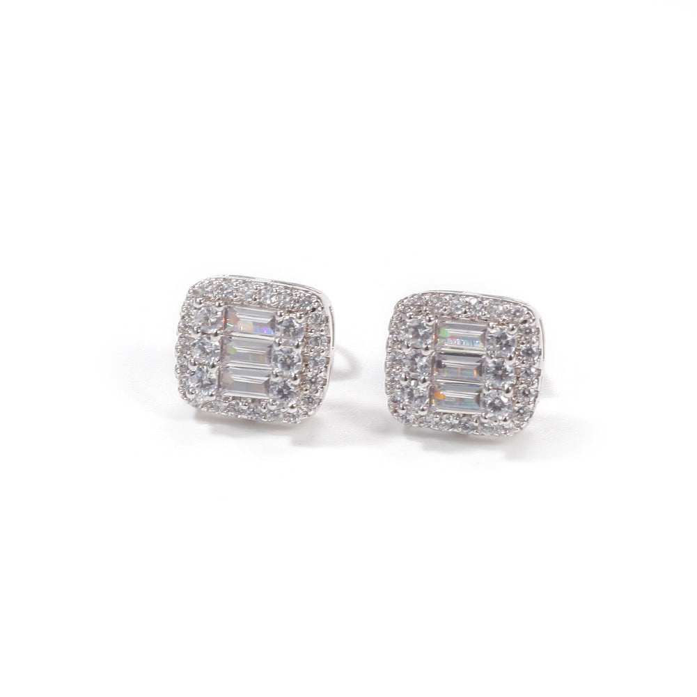 Baguette and Round Cut Stud Earrings