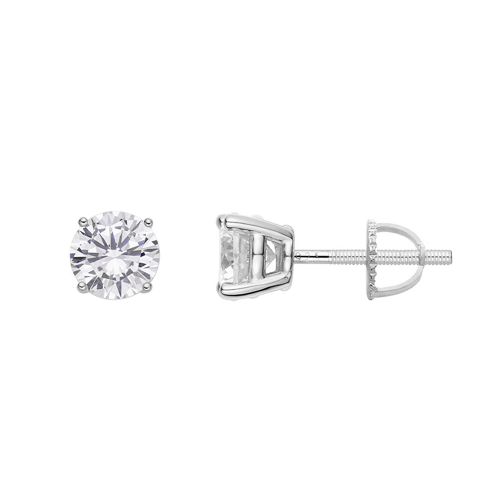 2 Ct (6mm) Round Cut Earrings 925 Sterling Silver Solitaire Studs 1 Ct ea.