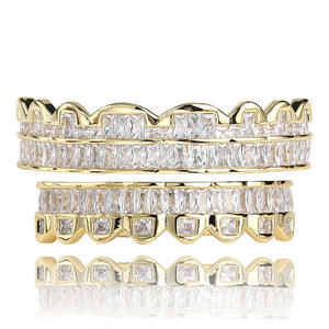 Baguette Grillz Iced out (Premium Quality) 18k Gold plated